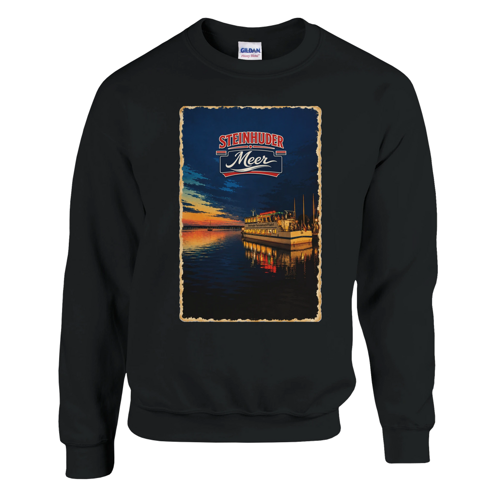 Pullover in Aschgrau mit Motiv „MS Steinhude Abendstimmung“
