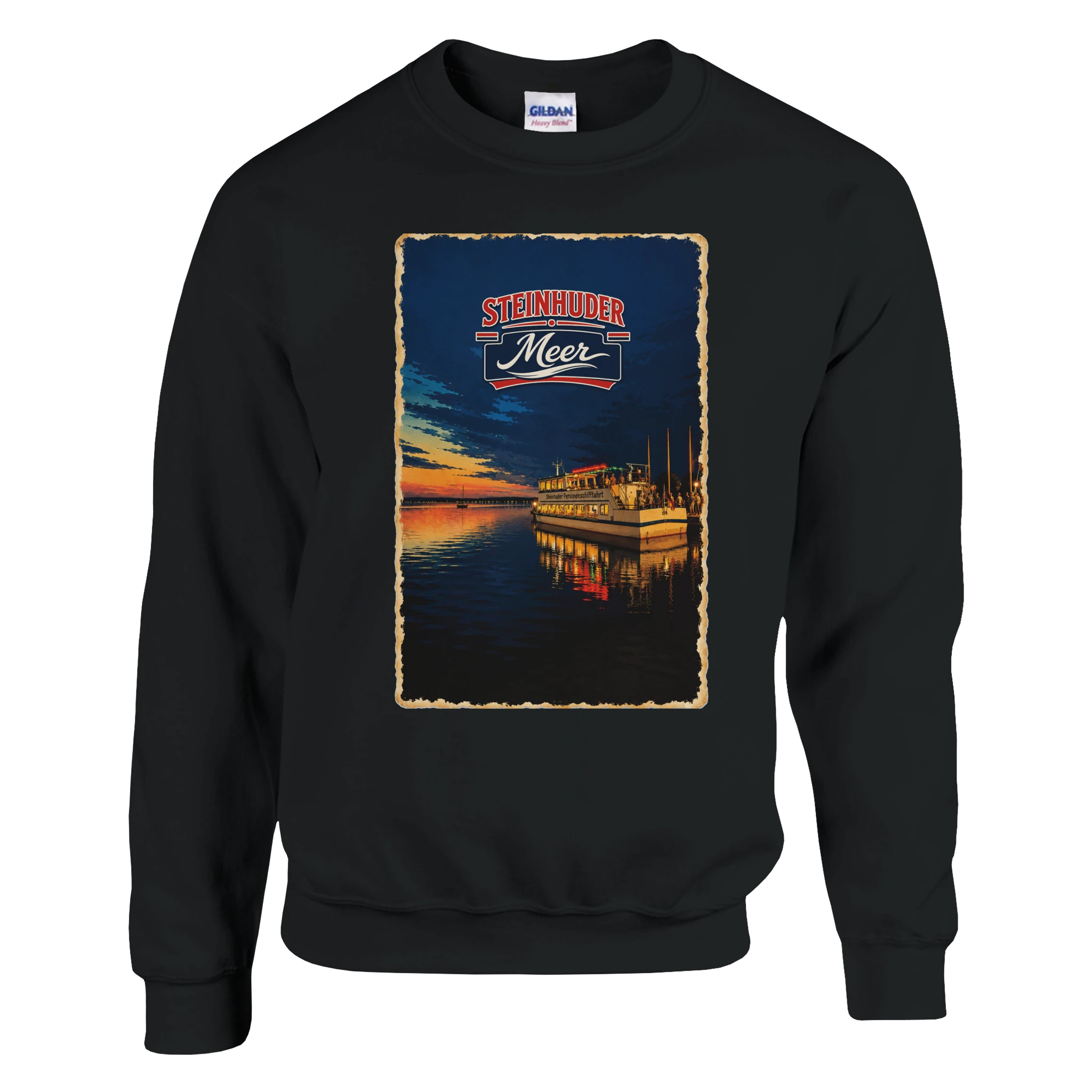Pullover in Aschgrau mit Motiv „MS Steinhude Abendstimmung“