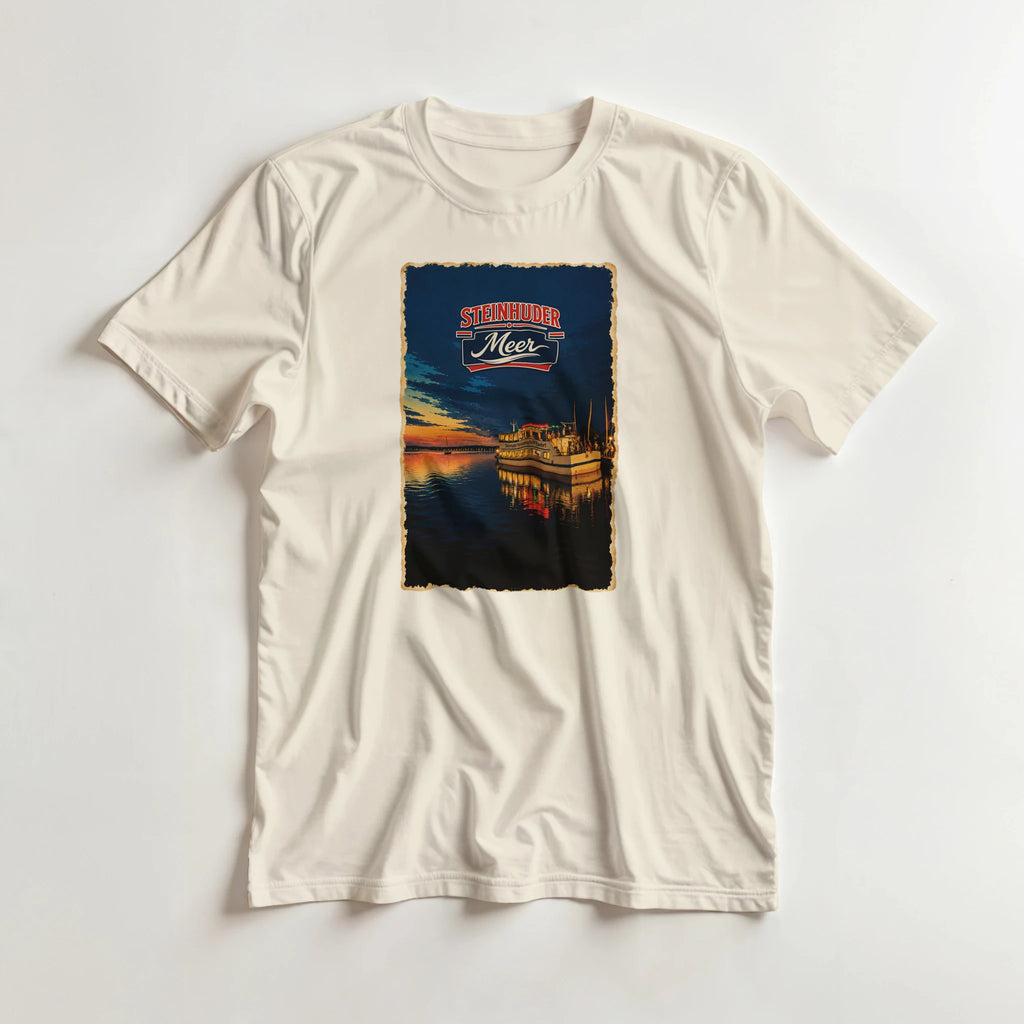 T-Shirt in Natur mit Motiv „MS Steinhude Abendstimmung“