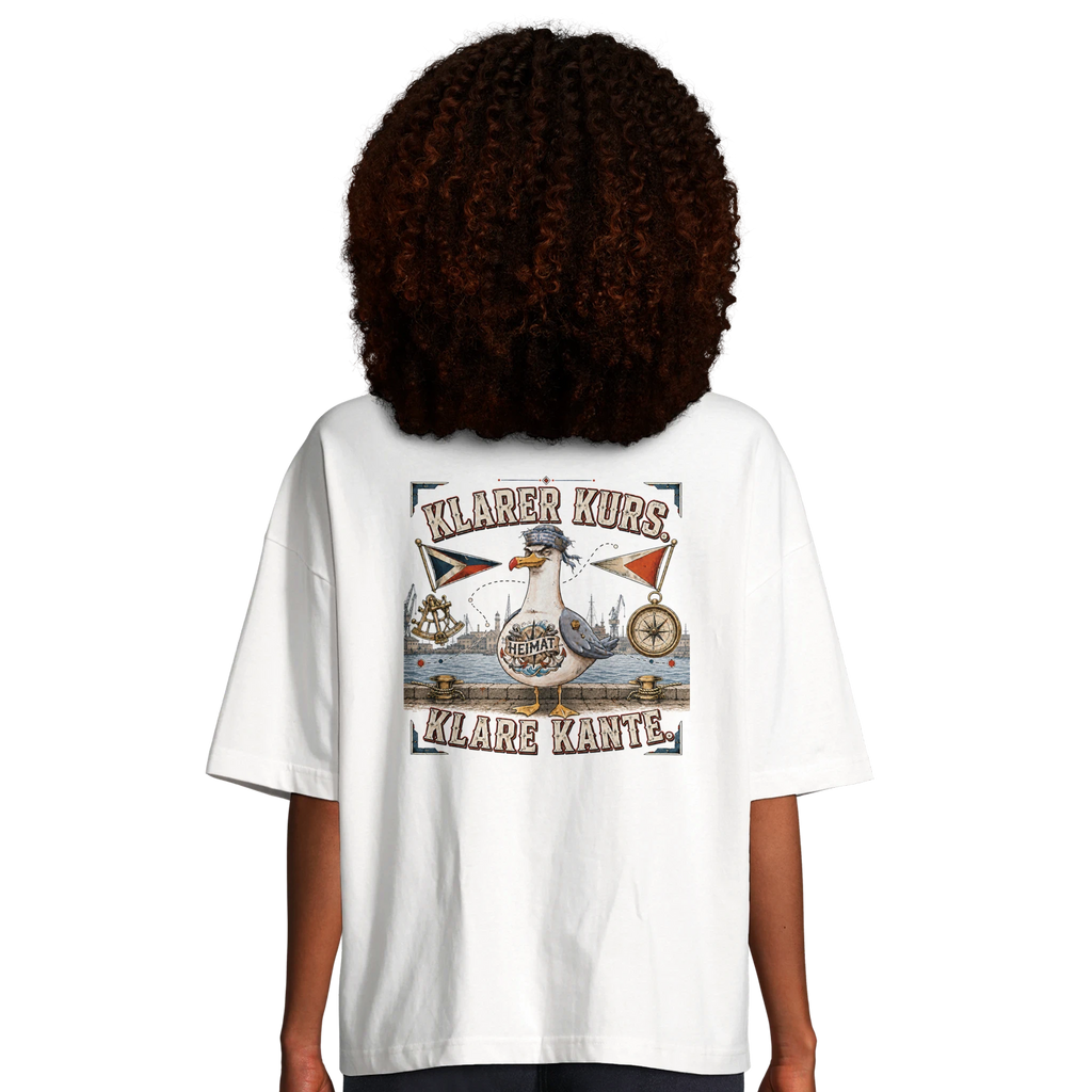 Damen-T-Shirt in Hellgelb mit Motiv „Klarer Kurs. Klare Kante. Möwe“