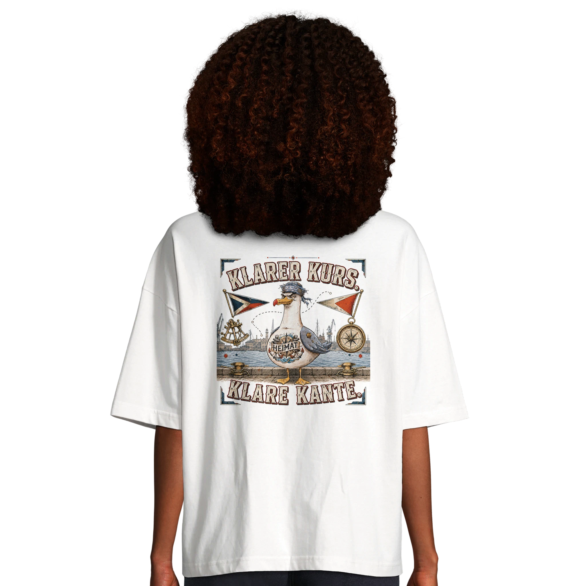 Damen-T-Shirt in Hellgelb mit Motiv „Klarer Kurs. Klare Kante. Möwe“