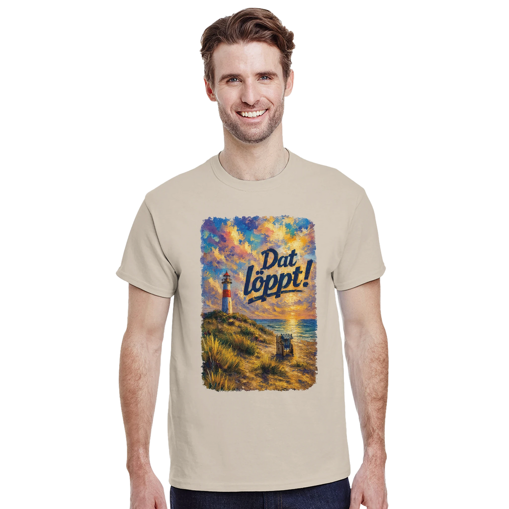T-Shirt in Natur mit Motiv „Dat löppt! Typisch Norddeutsch“