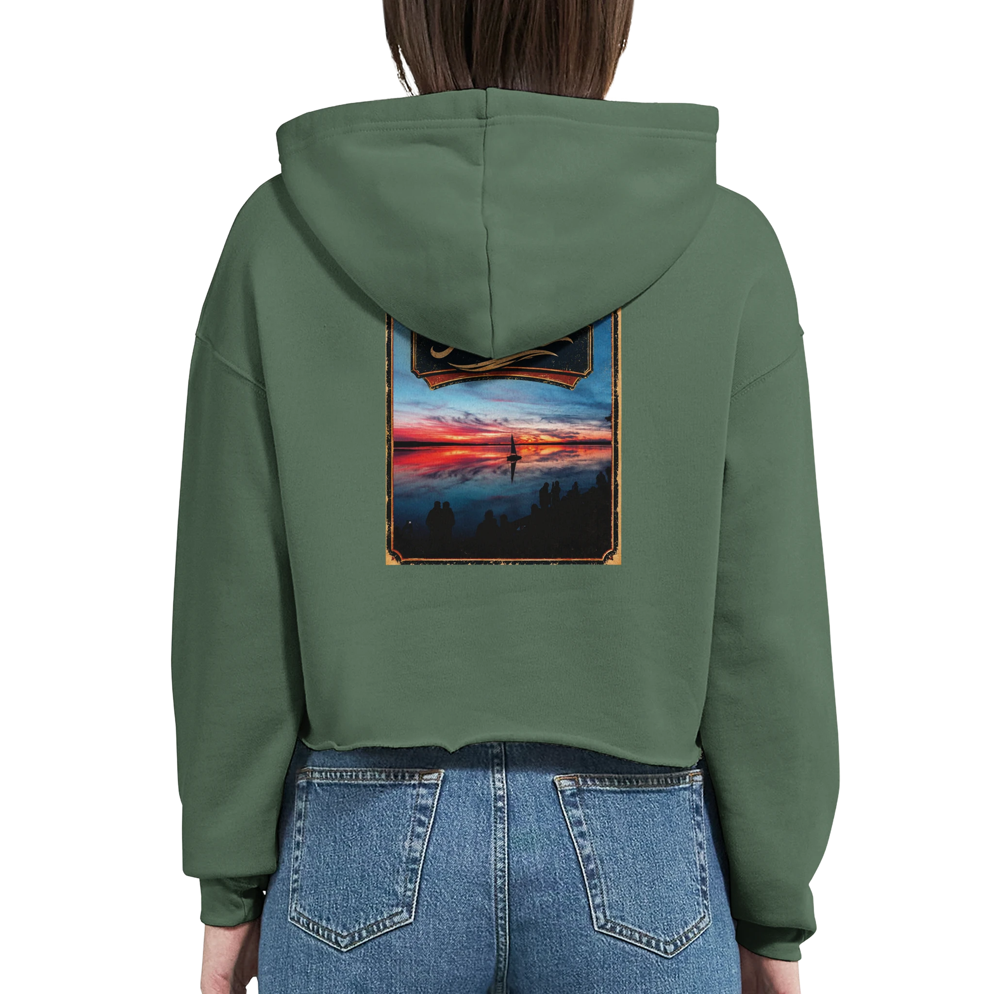 Damen-Hoodie in Weiß mit Motiv „Sunset mit Segler am Wilhelmstein – Steinhuder Meer“