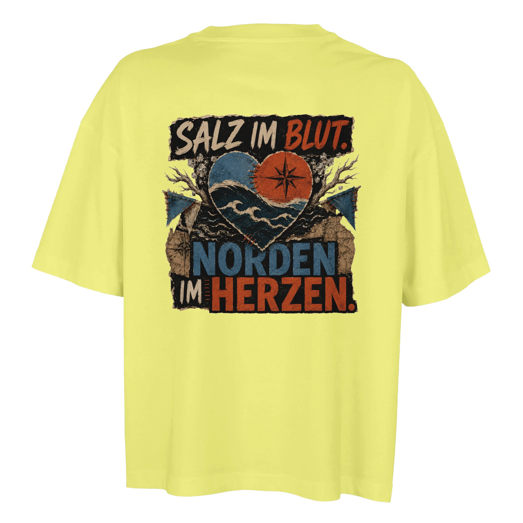 Damen-T-Shirt in Weiß mit Motiv „Salz im Blut. Norden im Herzen.“
