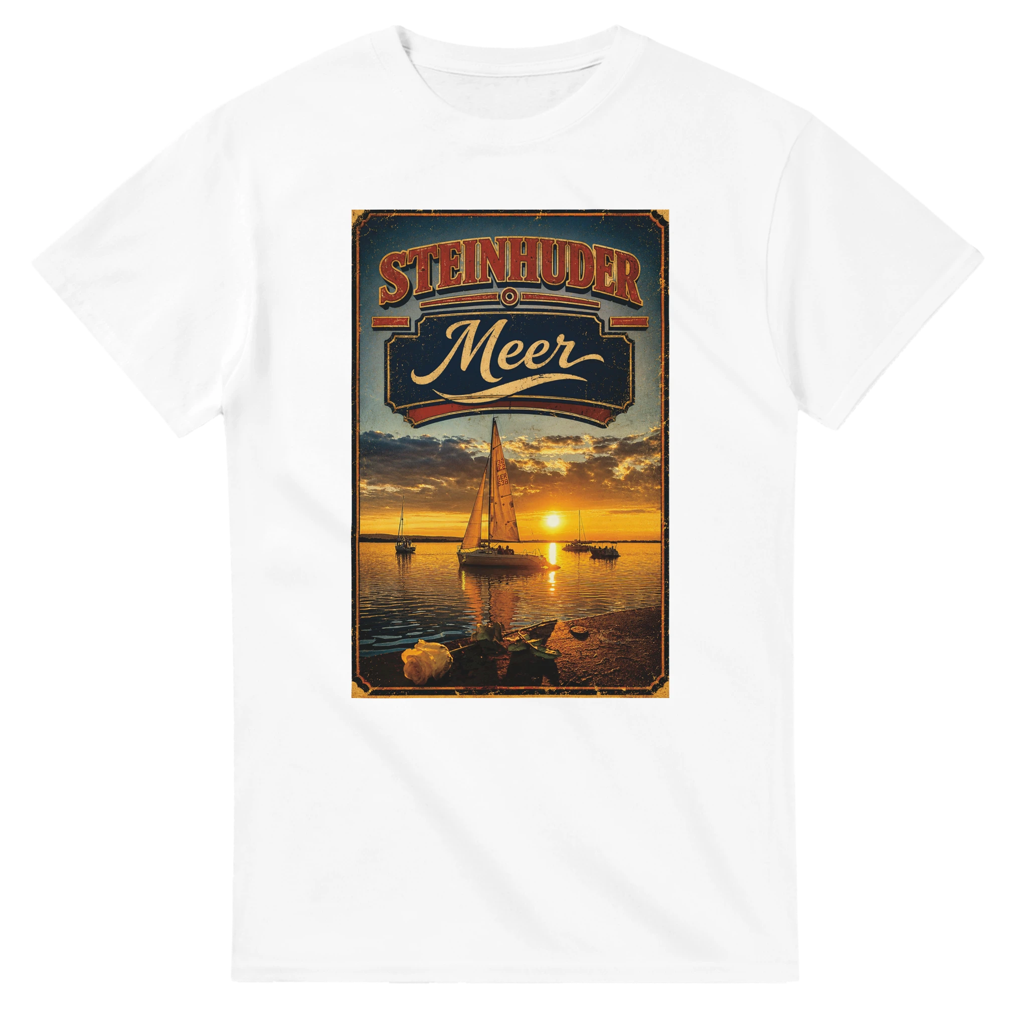T-Shirt in Weiß mit Motiv „White Night am Wilhelmstein mit Sonnenuntergang“
