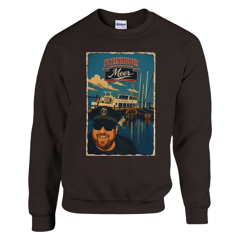 Pullover in Aschgrau mit Motiv „Kapitän an Bord“