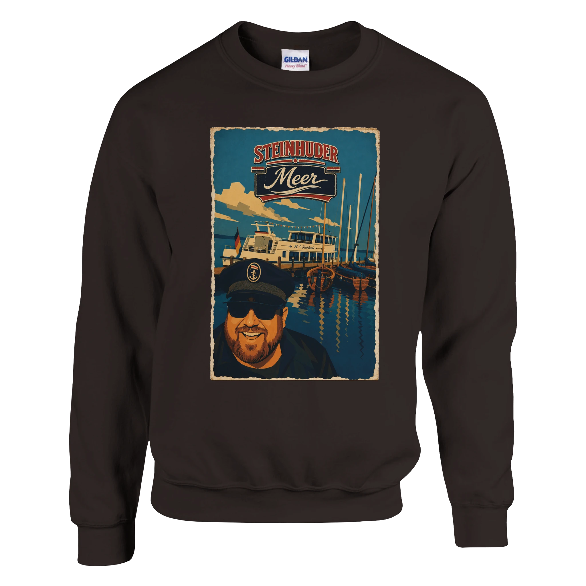 Pullover in Aschgrau mit Motiv „Kapitän an Bord“