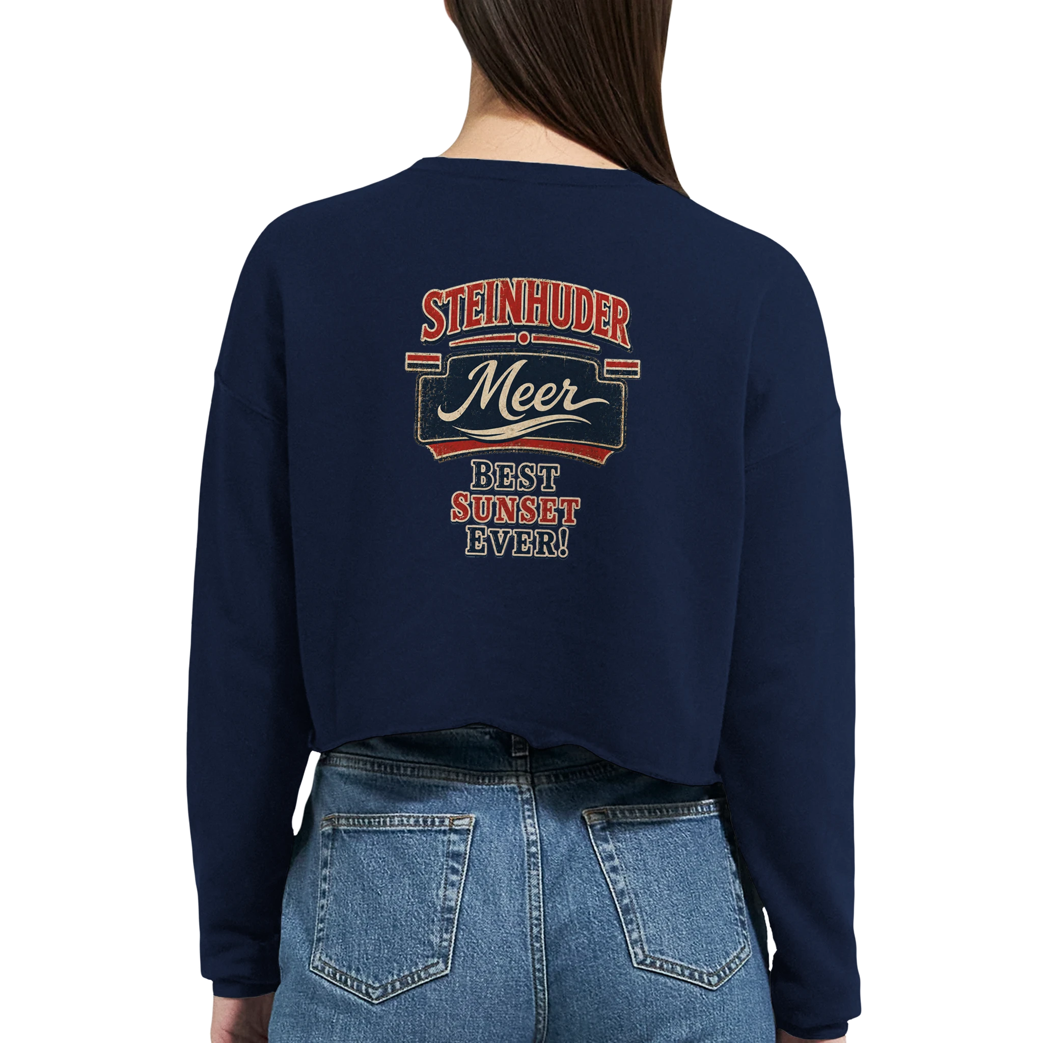 Damen-Pullover in Staubblau mit Motiv „Best Sunset ever!“