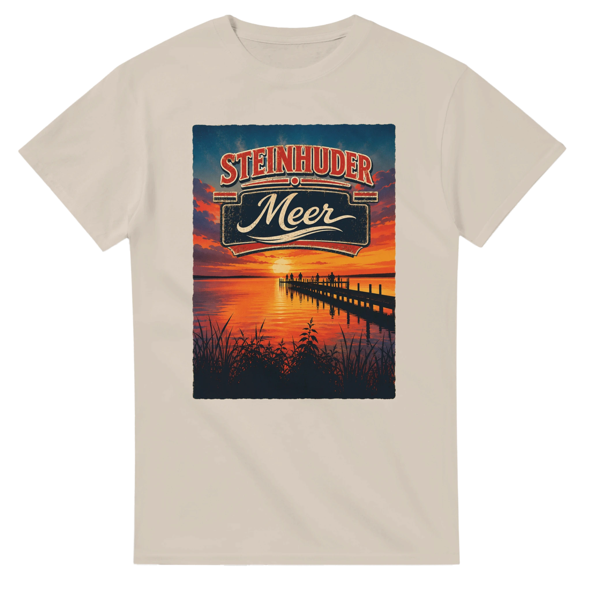 T-Shirt in Weiß mit Motiv „Sunset Ratskeller Steg am Steinhuder Meer“