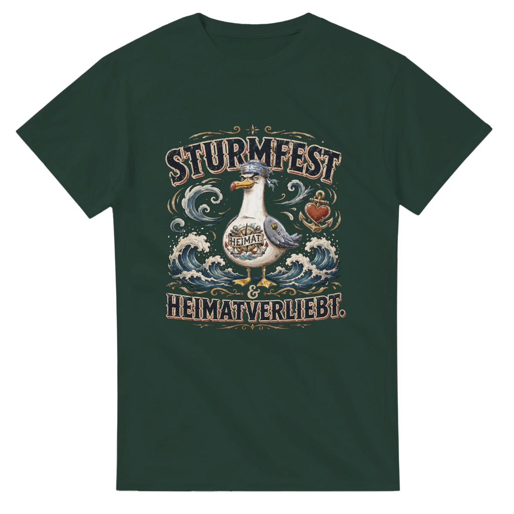 T-Shirt in Natur mit Motiv „Sturmfest & Heimatverliebt Möwe“