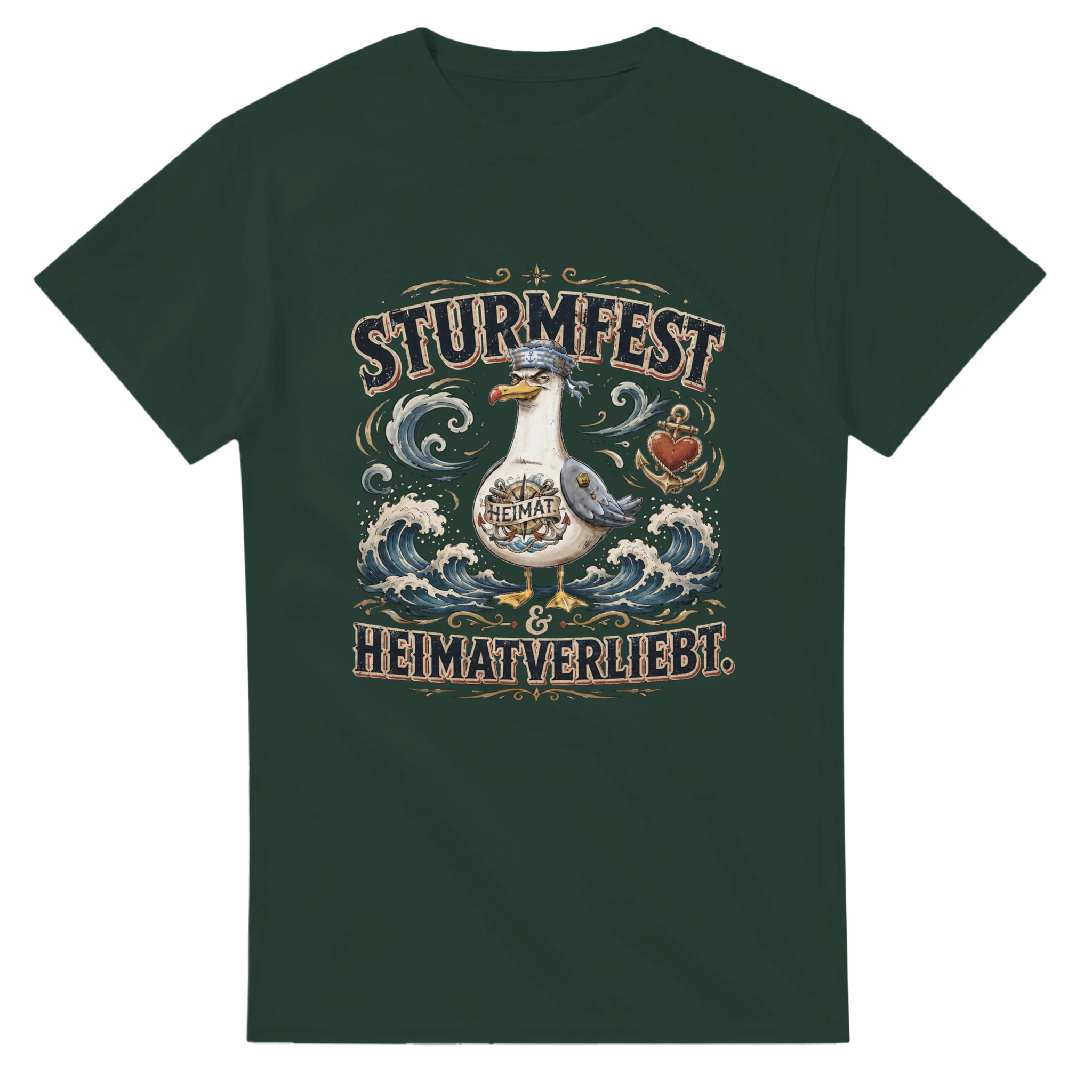 T-Shirt in Natur mit Motiv „Sturmfest & Heimatverliebt Möwe“