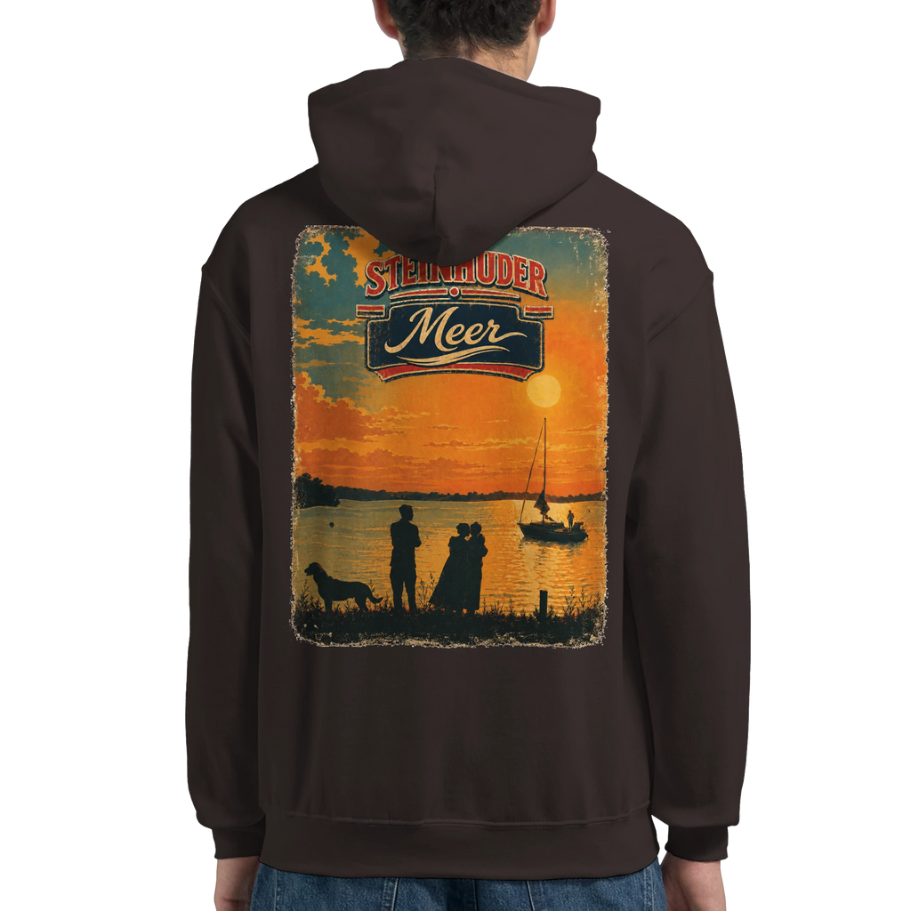 Hoodie in Aschgrau mit Motiv „Familie beim Sunset“