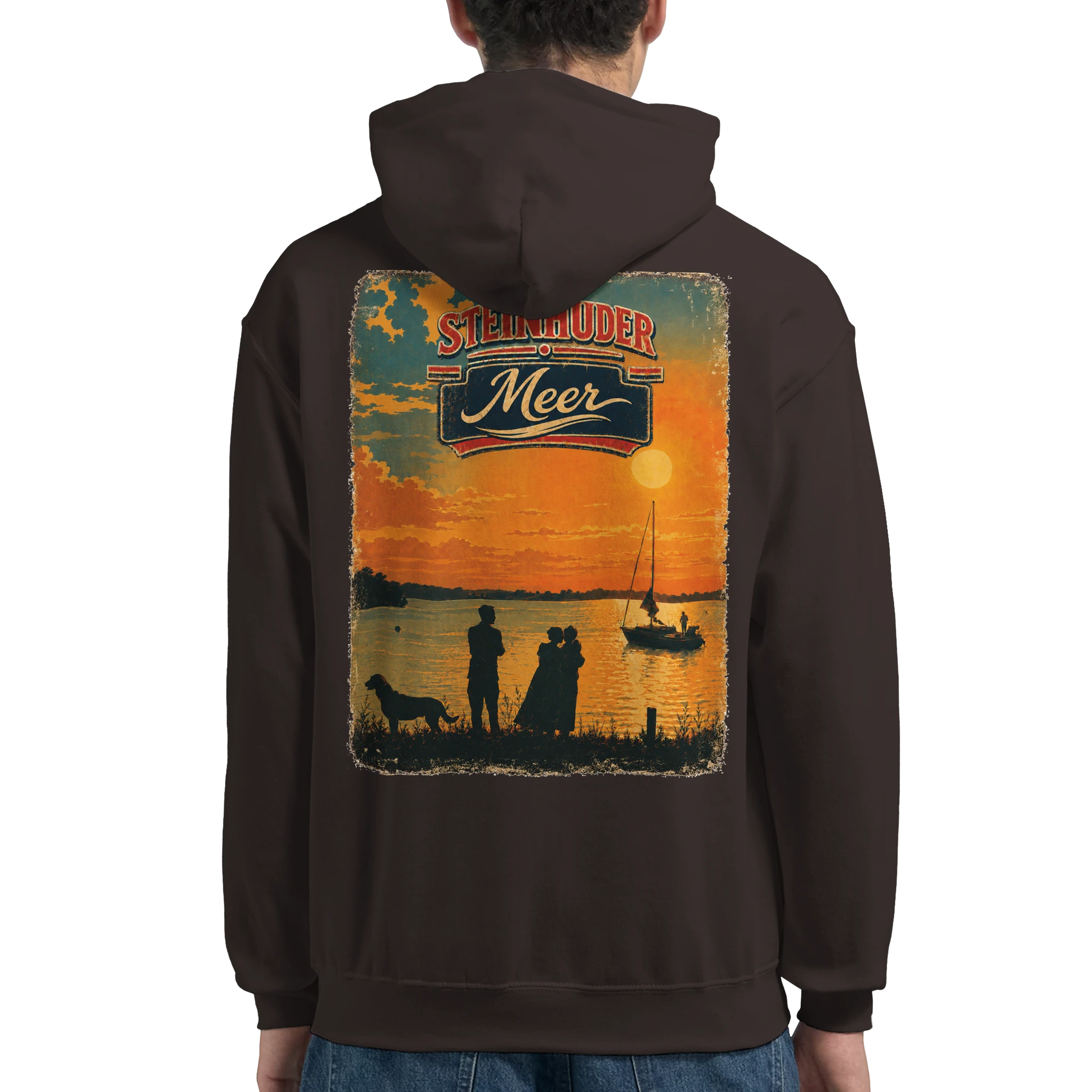 Hoodie in Aschgrau mit Motiv „Familie beim Sunset“