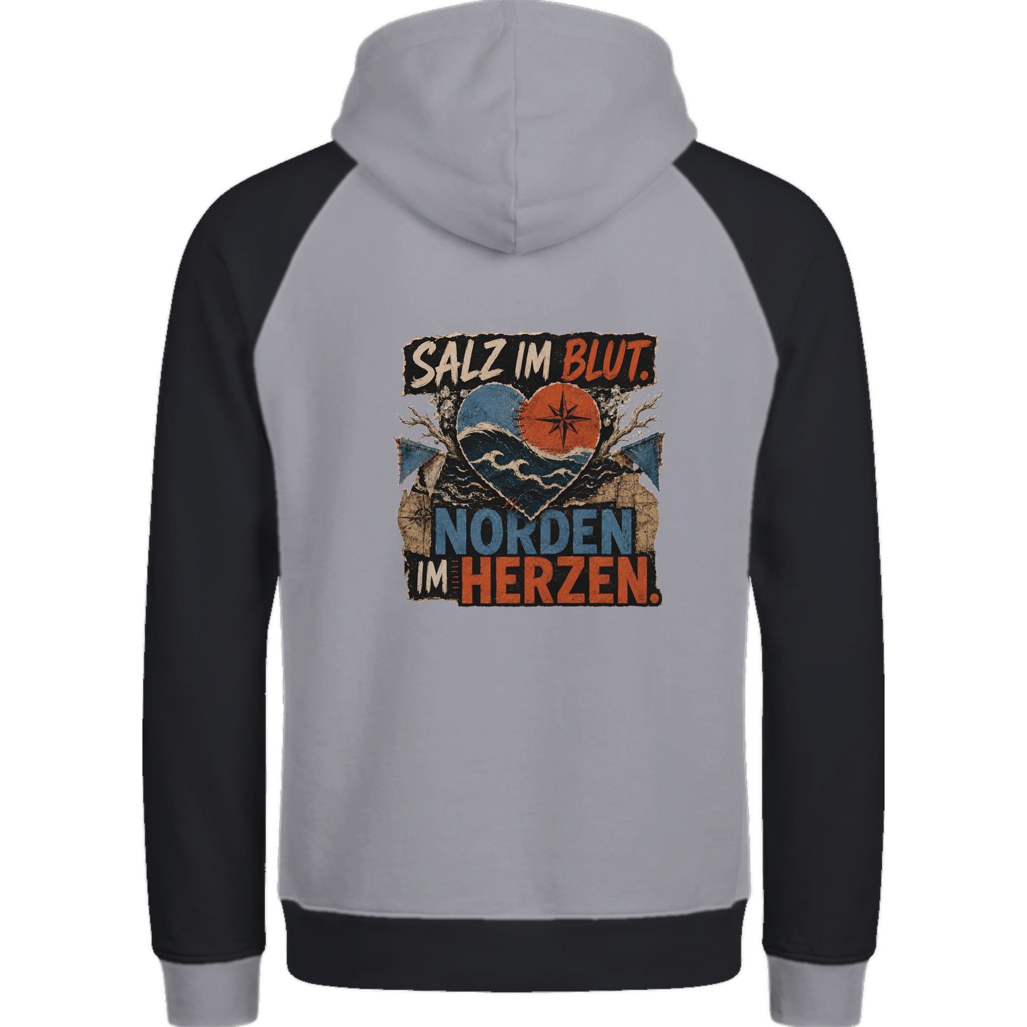 Hoodie in Ton mit Motiv „Salz im Blut. Norden im Herzen.“