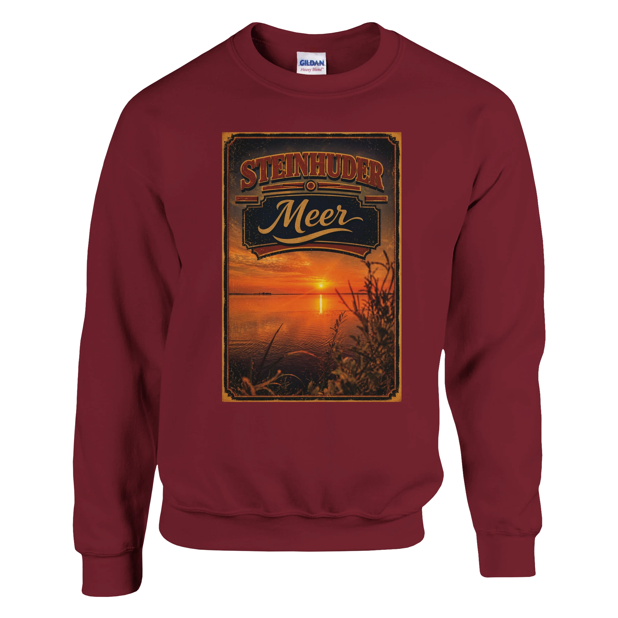Pullover in Weiß mit Motiv „Sunset am Steinhuder Meer“
