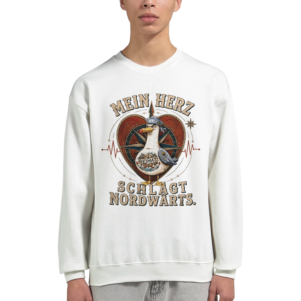 Pullover in Hellrosa mit Motiv „Mein Herz schlägt NORDWÄRTS. Möwe“