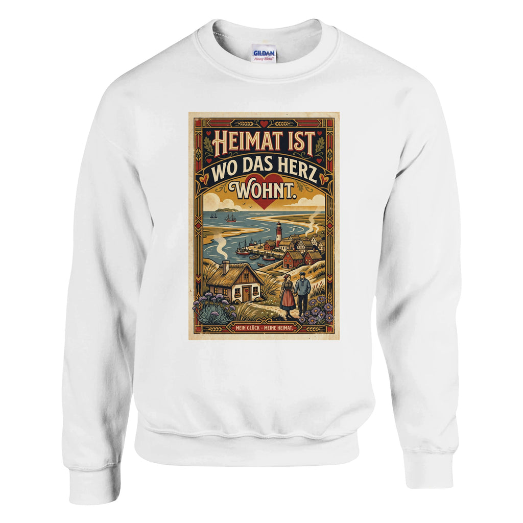 Pullover in Weiß mit Motiv „Heimat ist, wo das Herz wohnt“