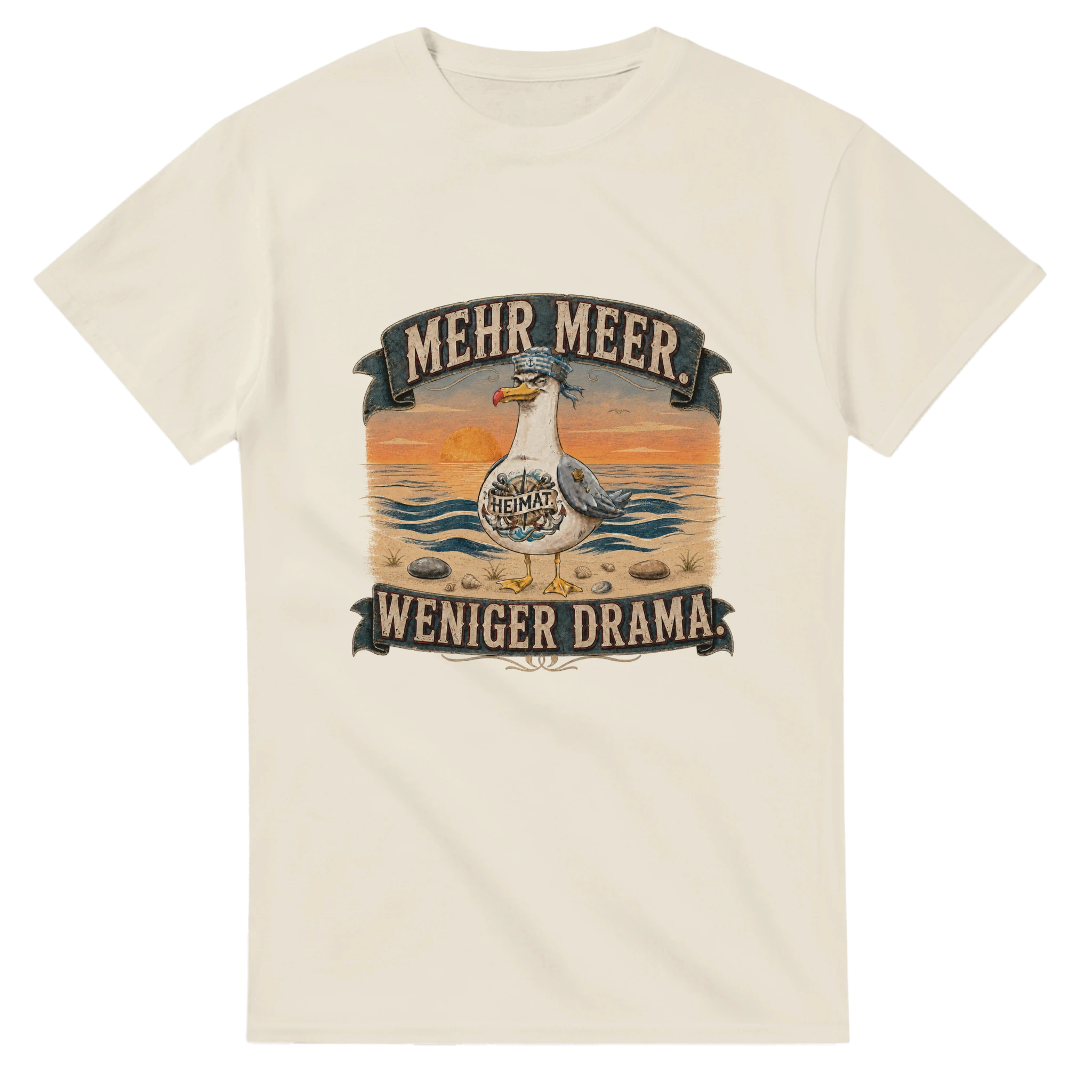 T-Shirt in Weiß mit Motiv „Mehr Meer. Weniger Drama.“