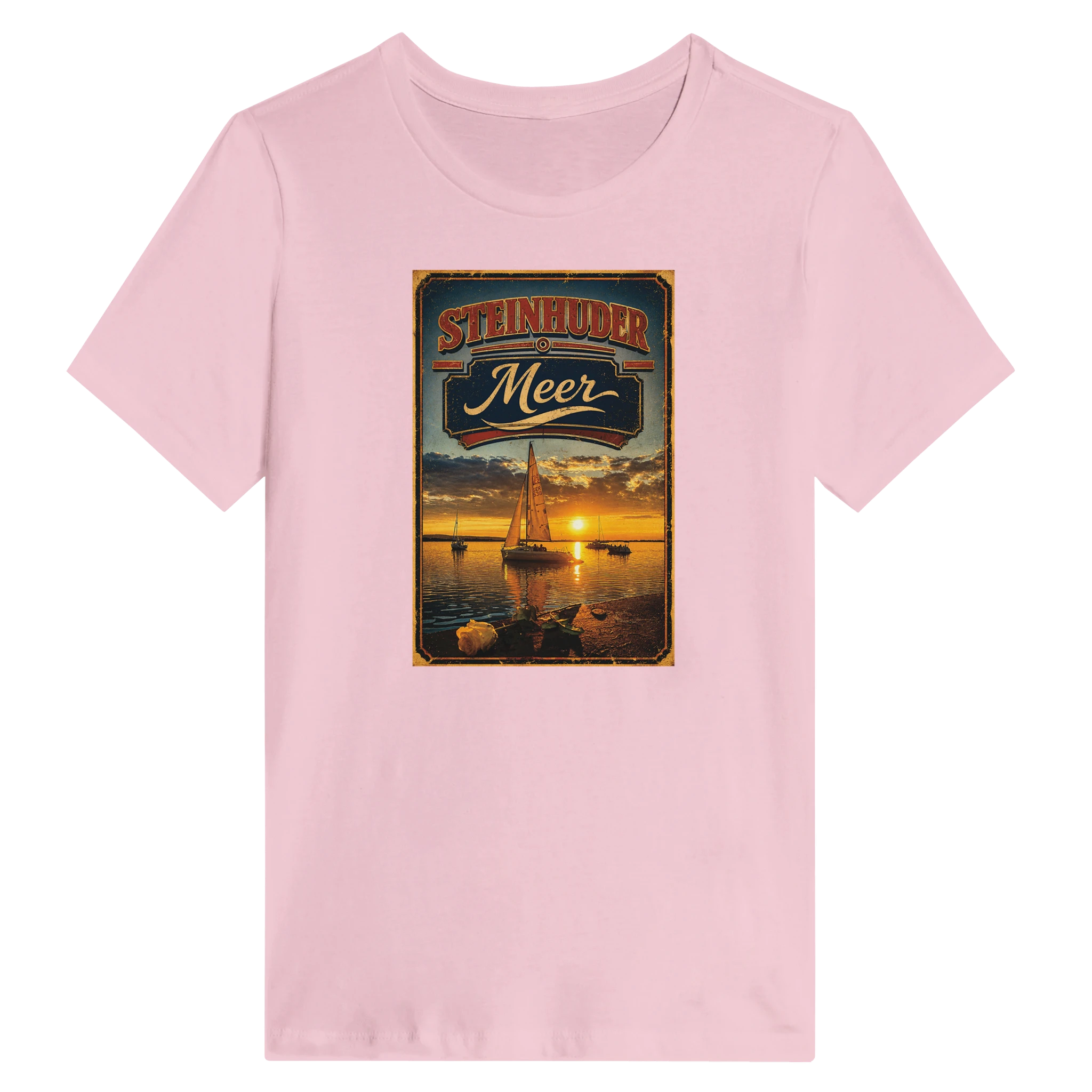 Damen-T-Shirt in Weiß mit Motiv „White Night am Wilhelmstein mit Sunset“
