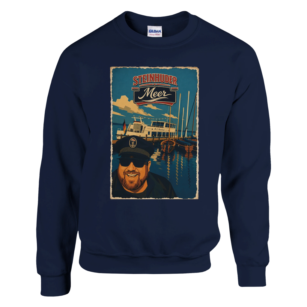 Pullover in Aschgrau mit Motiv „Kapitän an Bord“