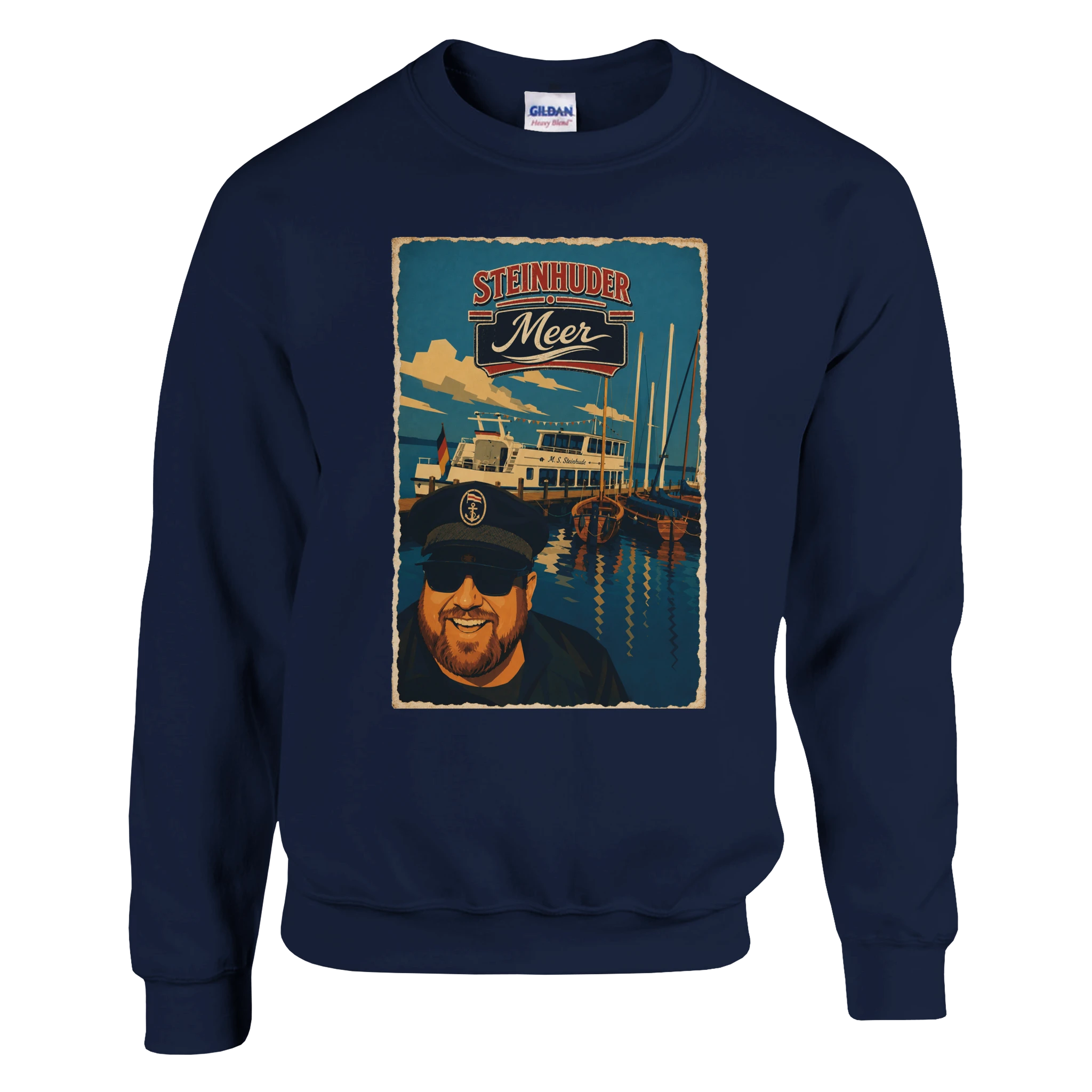 Pullover in Aschgrau mit Motiv „Kapitän an Bord“