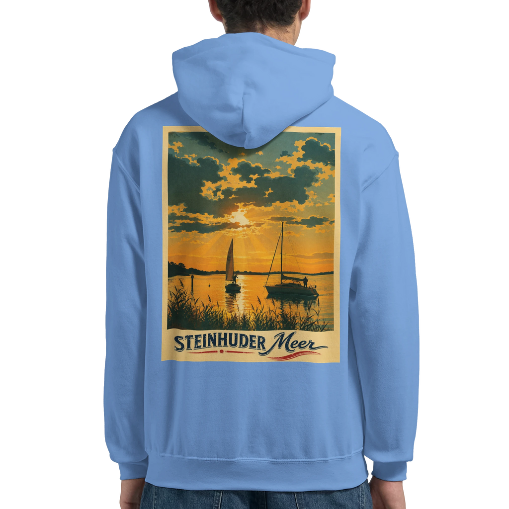 Hoodie in Weiß mit Motiv „Segler am Steinhuder Meer beim Sunset“