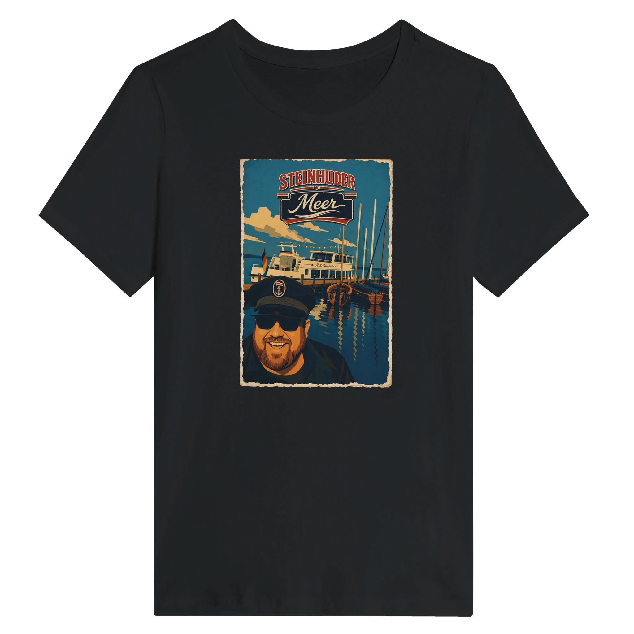 Damen-T-Shirt in Weiß mit Motiv „Kapitän an Bord“