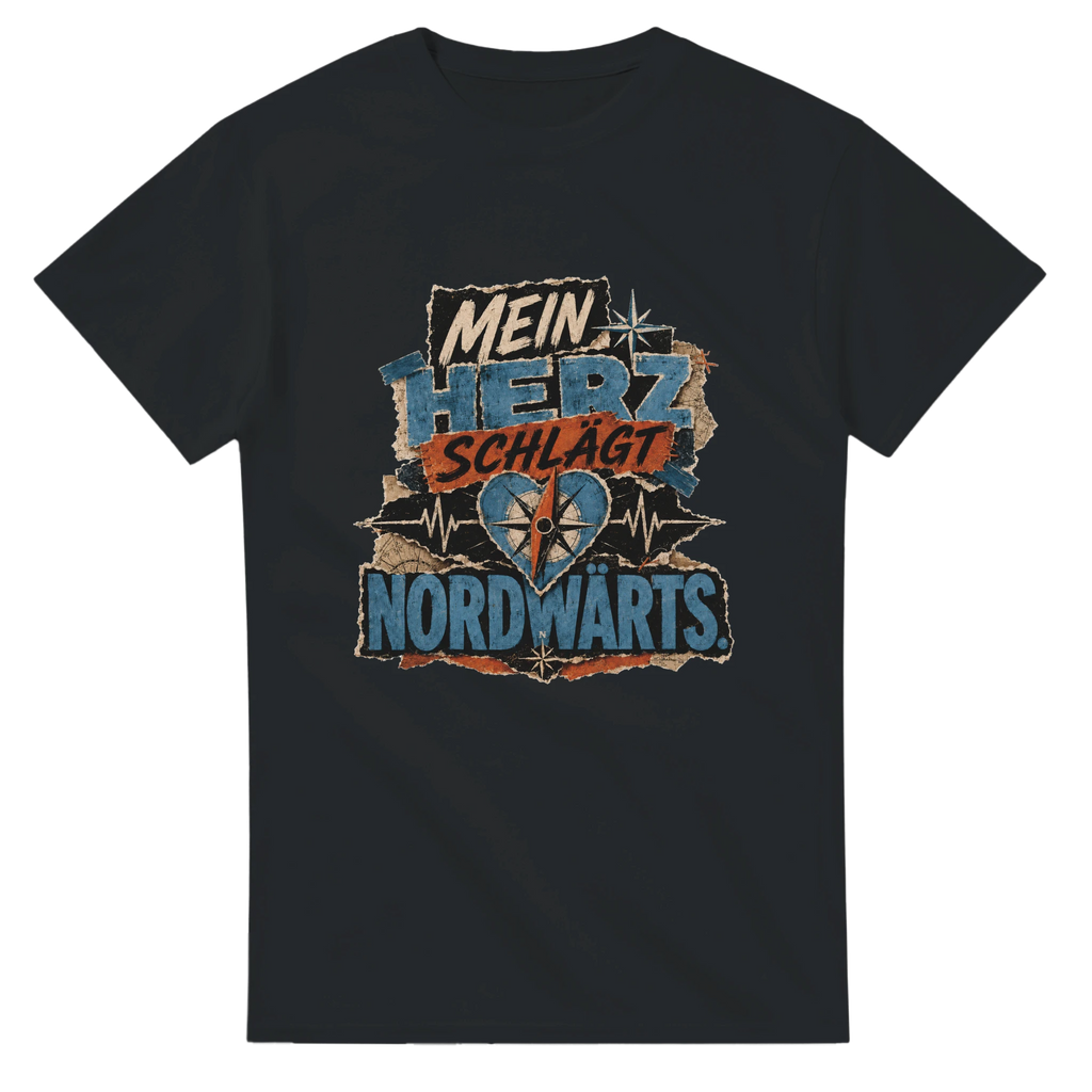 T-Shirt in Natur mit Motiv „Mein Herz schlägt NORDWÄRTS.“