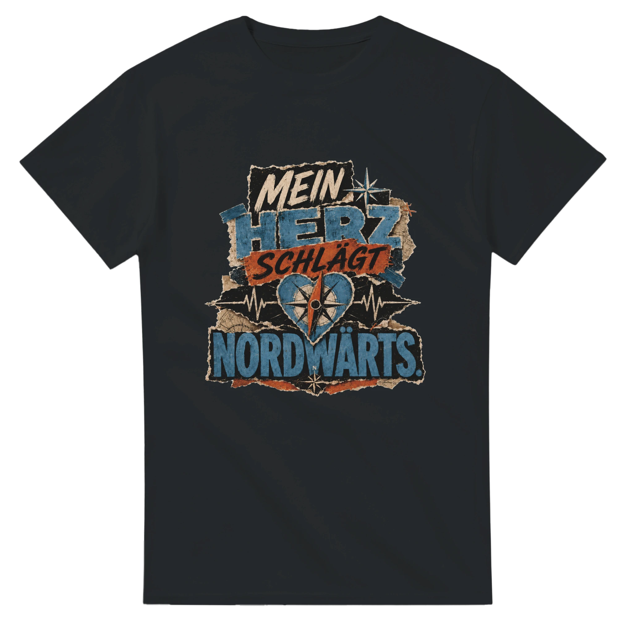 T-Shirt in Natur mit Motiv „Mein Herz schlägt NORDWÄRTS.“