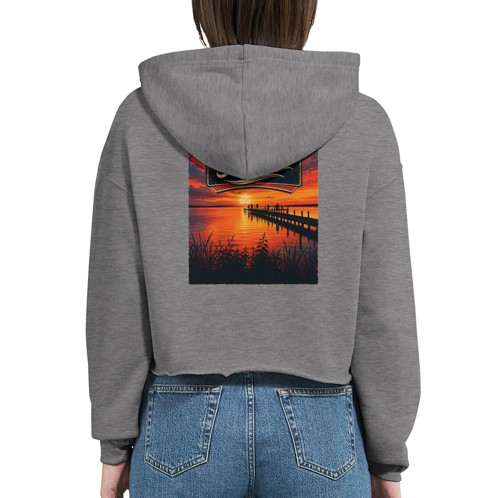 Damen-Hoodie in Weiß mit Motiv „Sunset Ratskeller Steg am Steinhuder Meer“