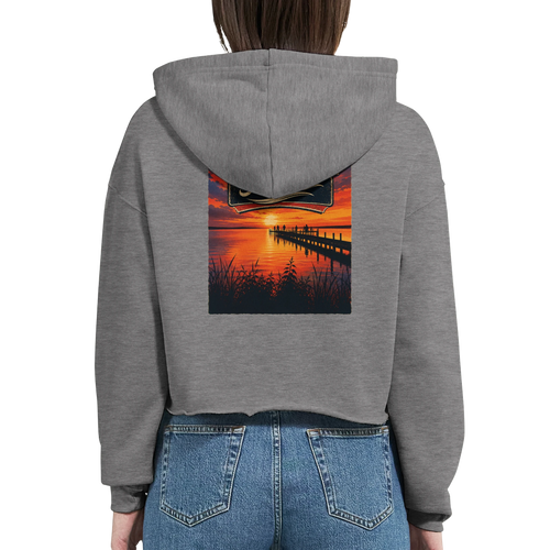 Damen-Hoodie in Weiß mit Motiv „Sunset Ratskeller Steg am Steinhuder Meer“