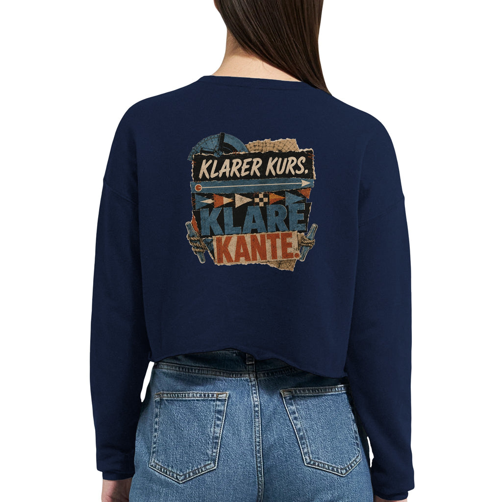 Damen-Pullover in Staubblau mit Motiv „Klarer Kurs. Klare Kante.“