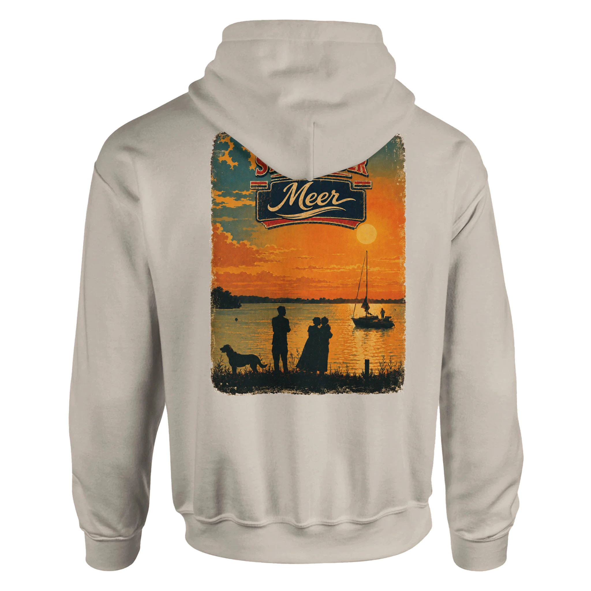 Hoodie in Sand mit Motiv „Familie beim Sunset“