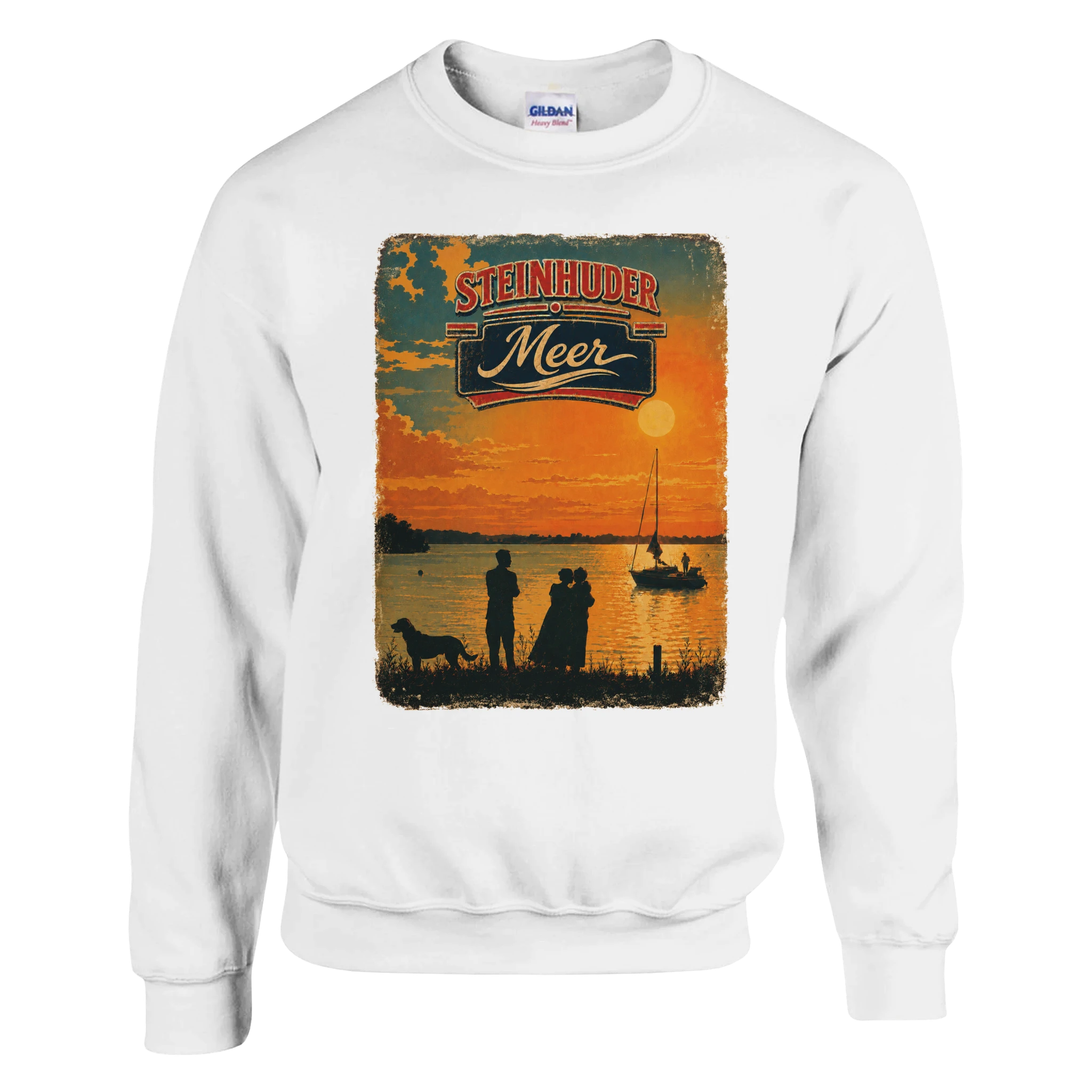 Pullover in Aschgrau mit Motiv „Familie beim Sunset“