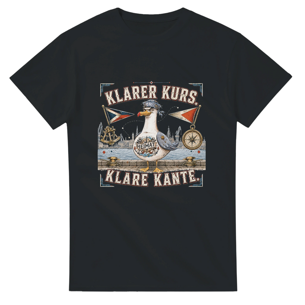 T-Shirt in Natur mit Motiv „Klarer Kurs. Klare Kante. Möwe“