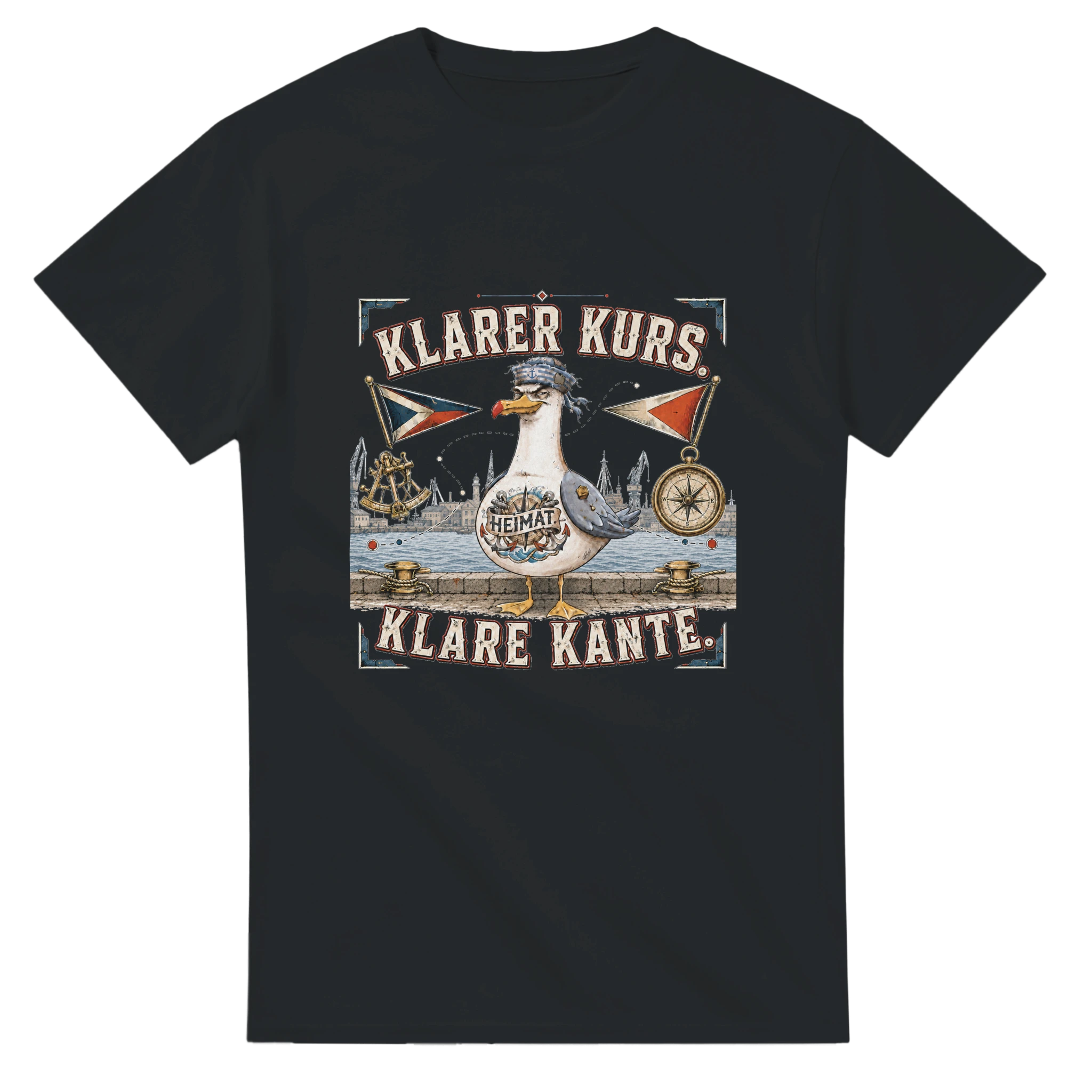 T-Shirt in Natur mit Motiv „Klarer Kurs. Klare Kante. Möwe“