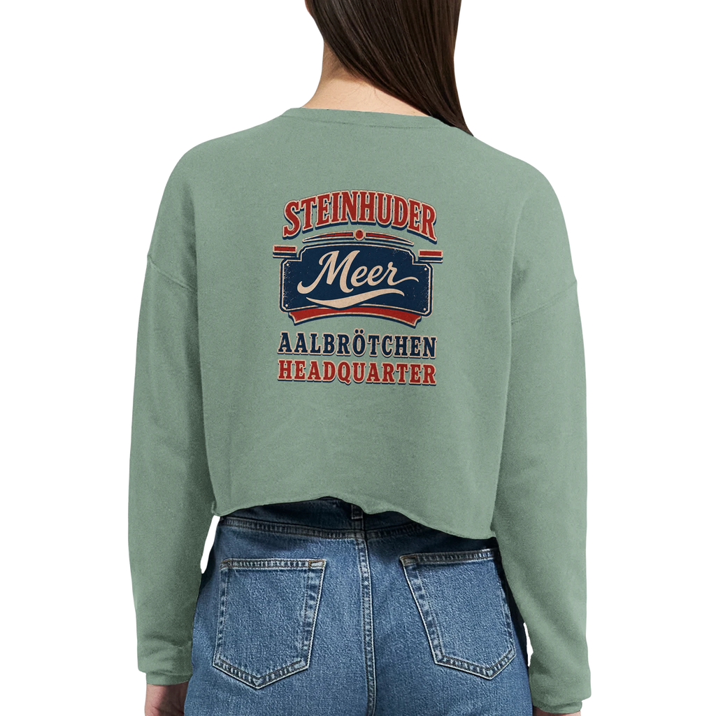 Damen-Pullover in Staubblau mit Motiv „Aalbrötchen“