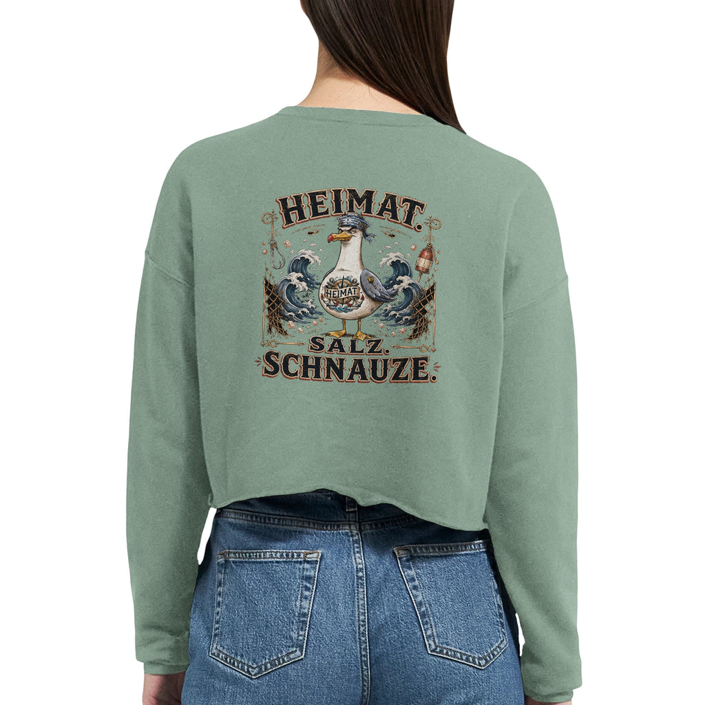 Damen-Pullover in Staubblau mit Motiv „Heimat Salz Schnauze“