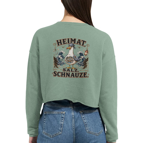 Damen-Pullover in Staubblau mit Motiv „Heimat Salz Schnauze“