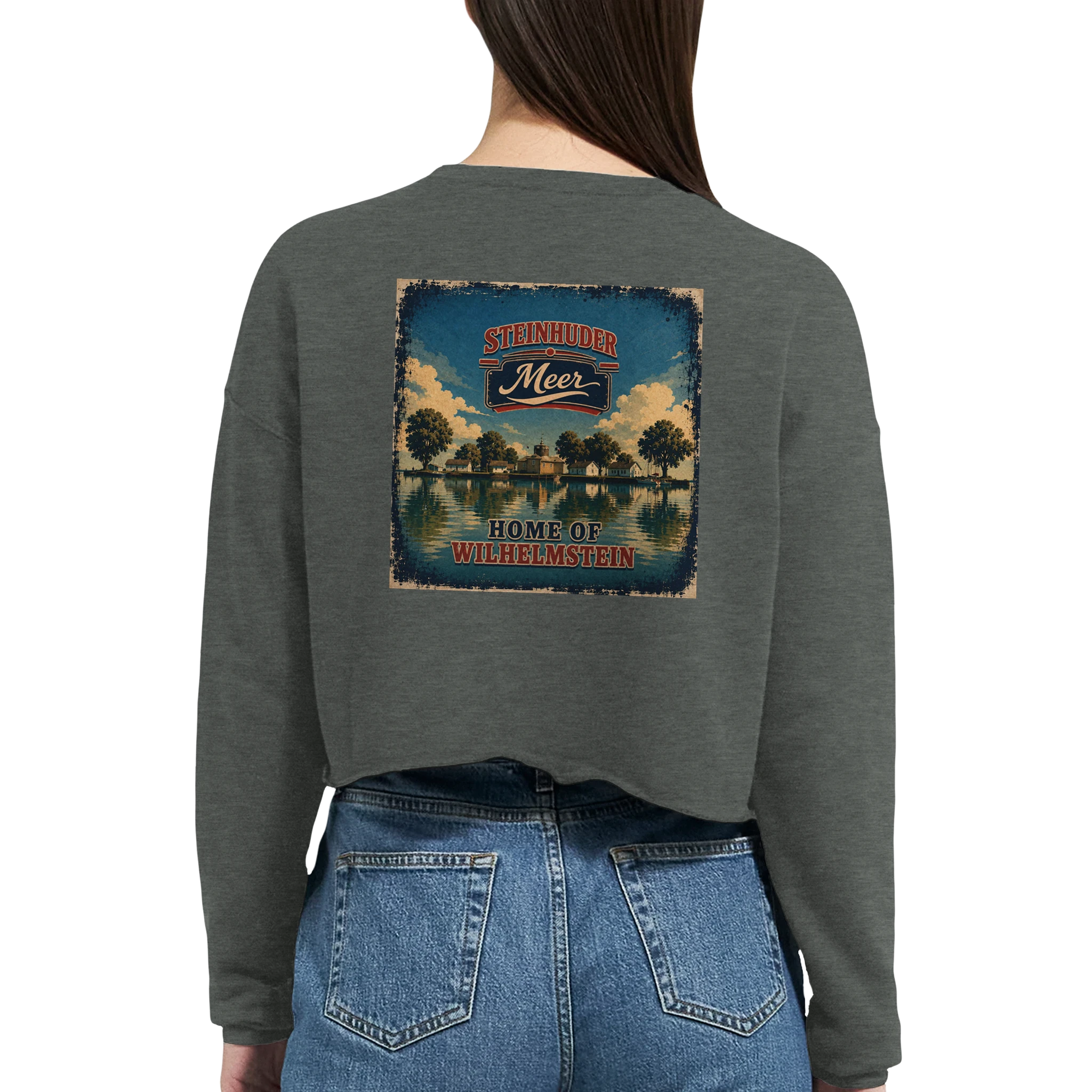 Damen-Pullover in Staubblau mit Motiv „Insel Wilhelmstein“