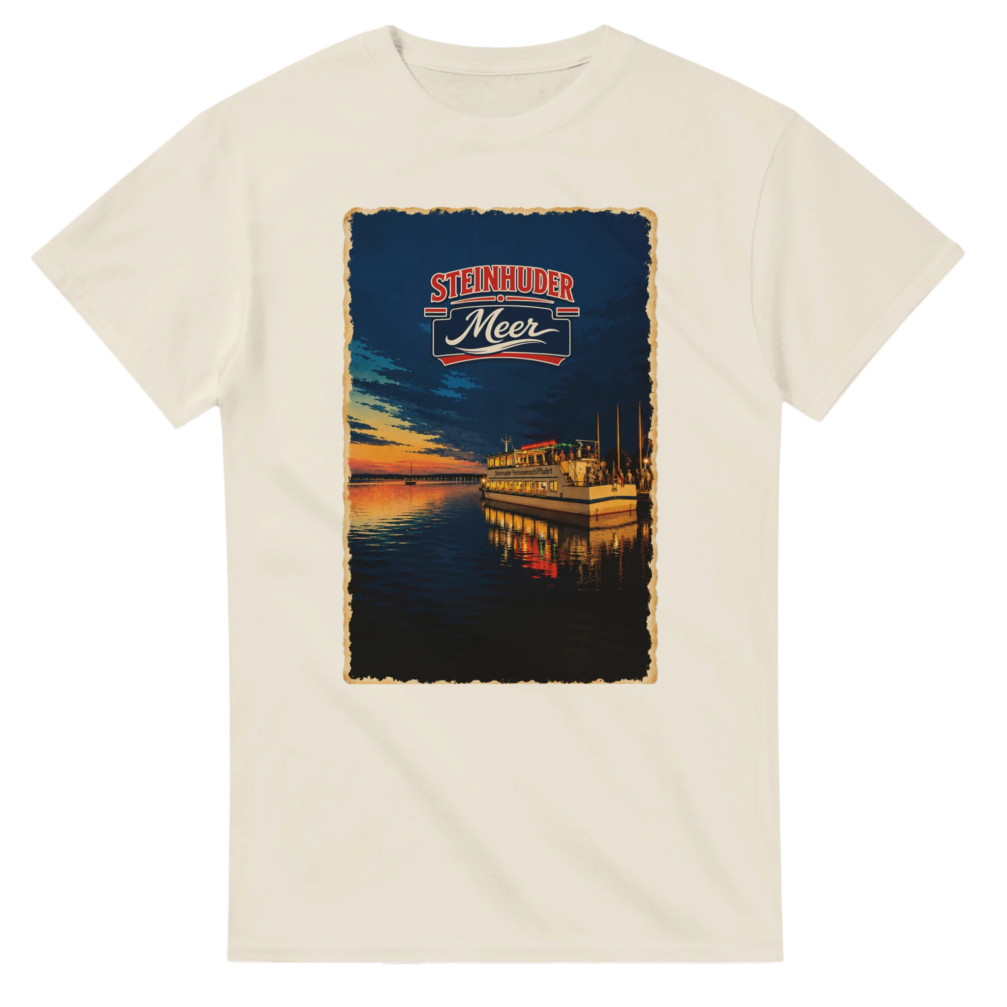 T-Shirt in Weiß mit Motiv „MS Steinhude Abendstimmung“