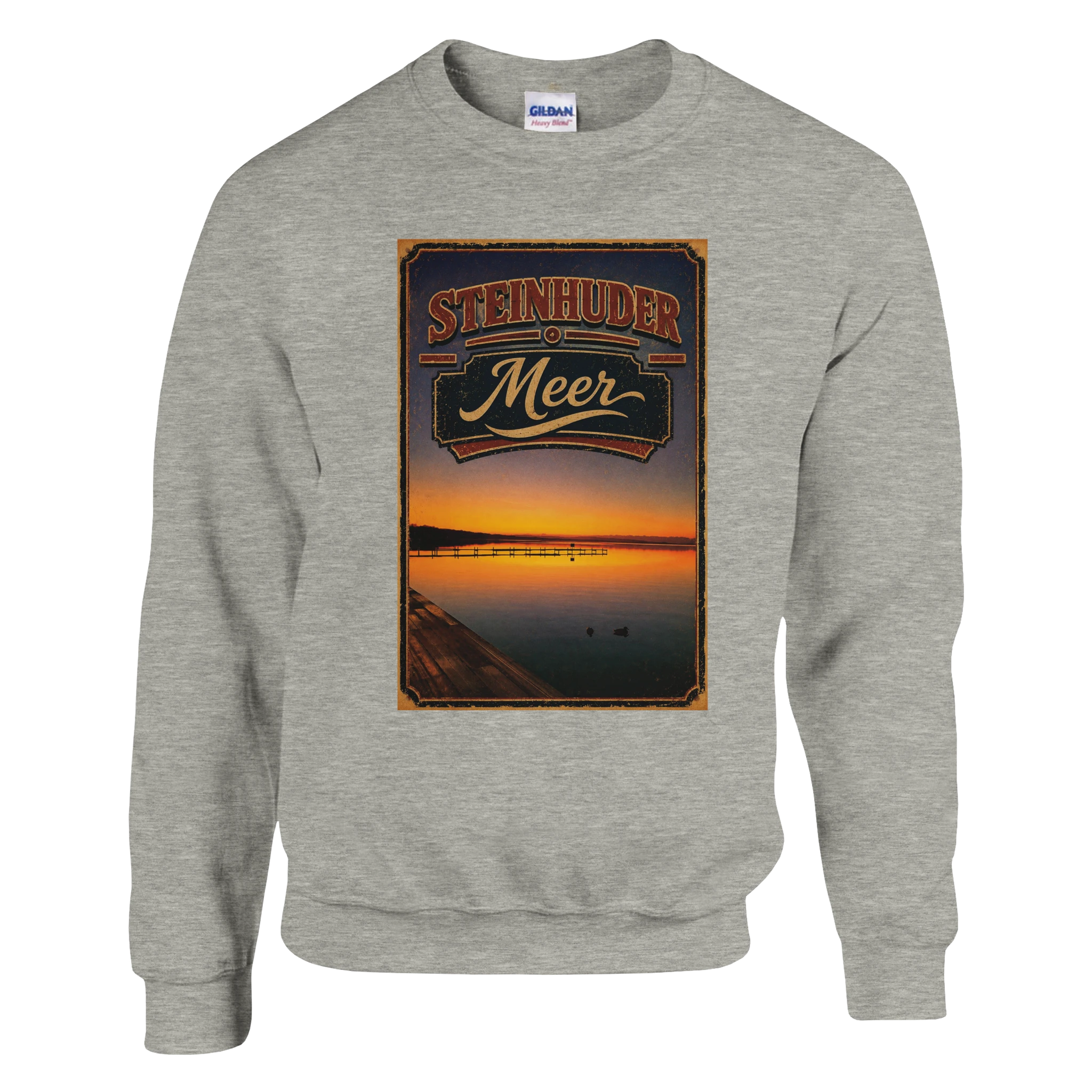 Pullover in Weiß mit Motiv „Steg an der Planke“
