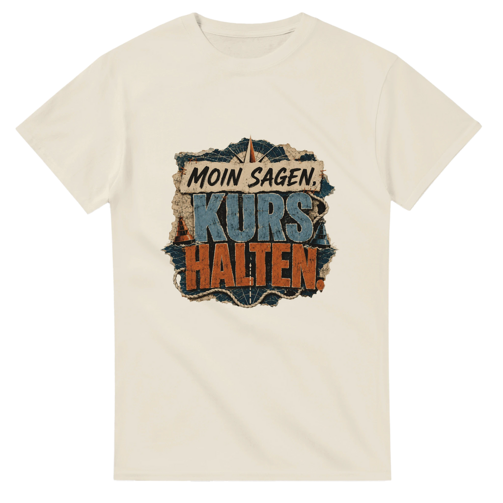 T-Shirt in Weiß mit Motiv „Moin sagen. Kurs halten.“
