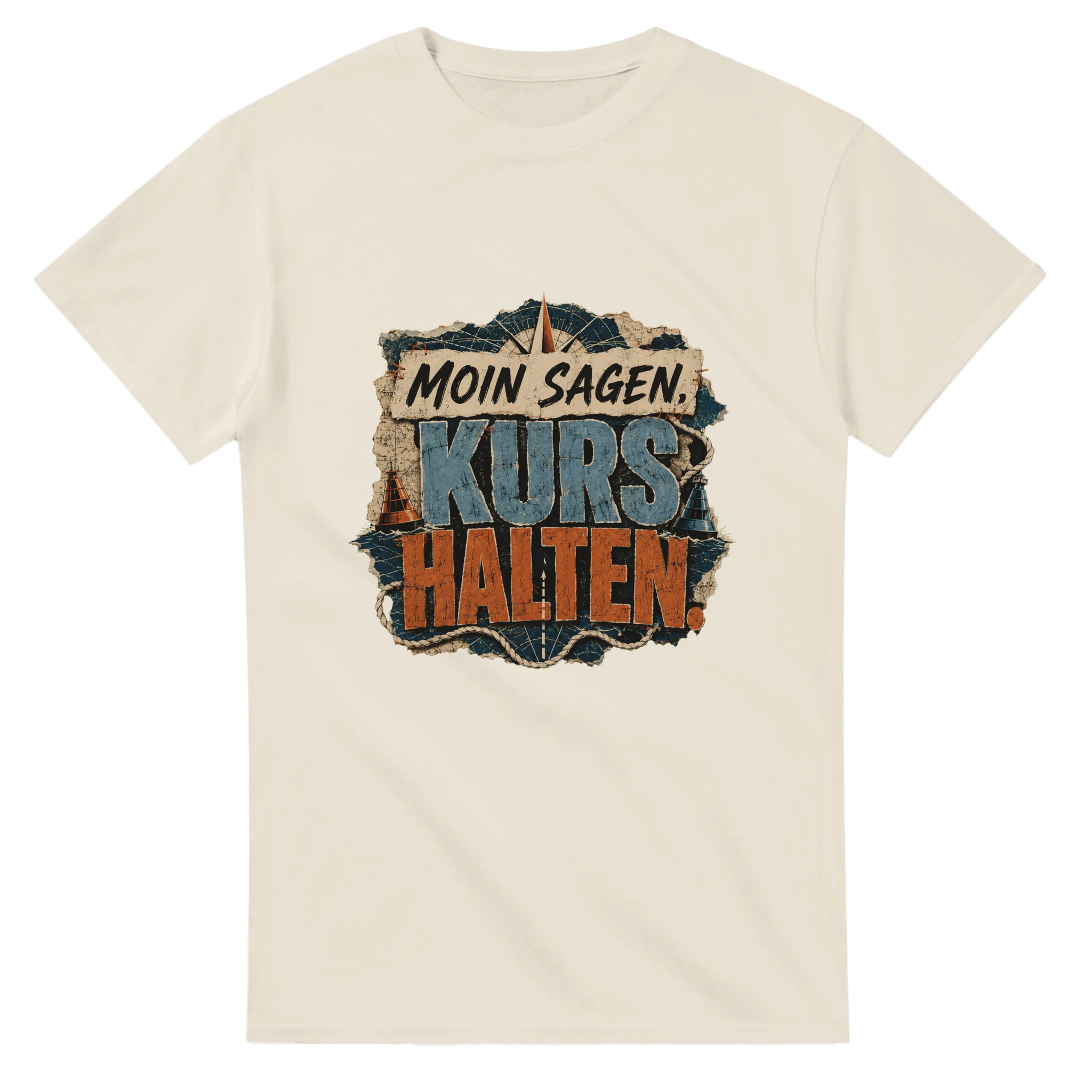 T-Shirt in Weiß mit Motiv „Moin sagen. Kurs halten.“