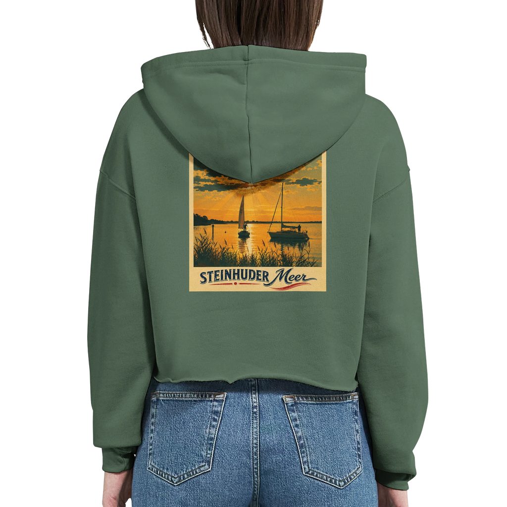 Damen-Hoodie in Pfirsich mit Motiv „Segler am Steinhuder Meer beim Sunset“