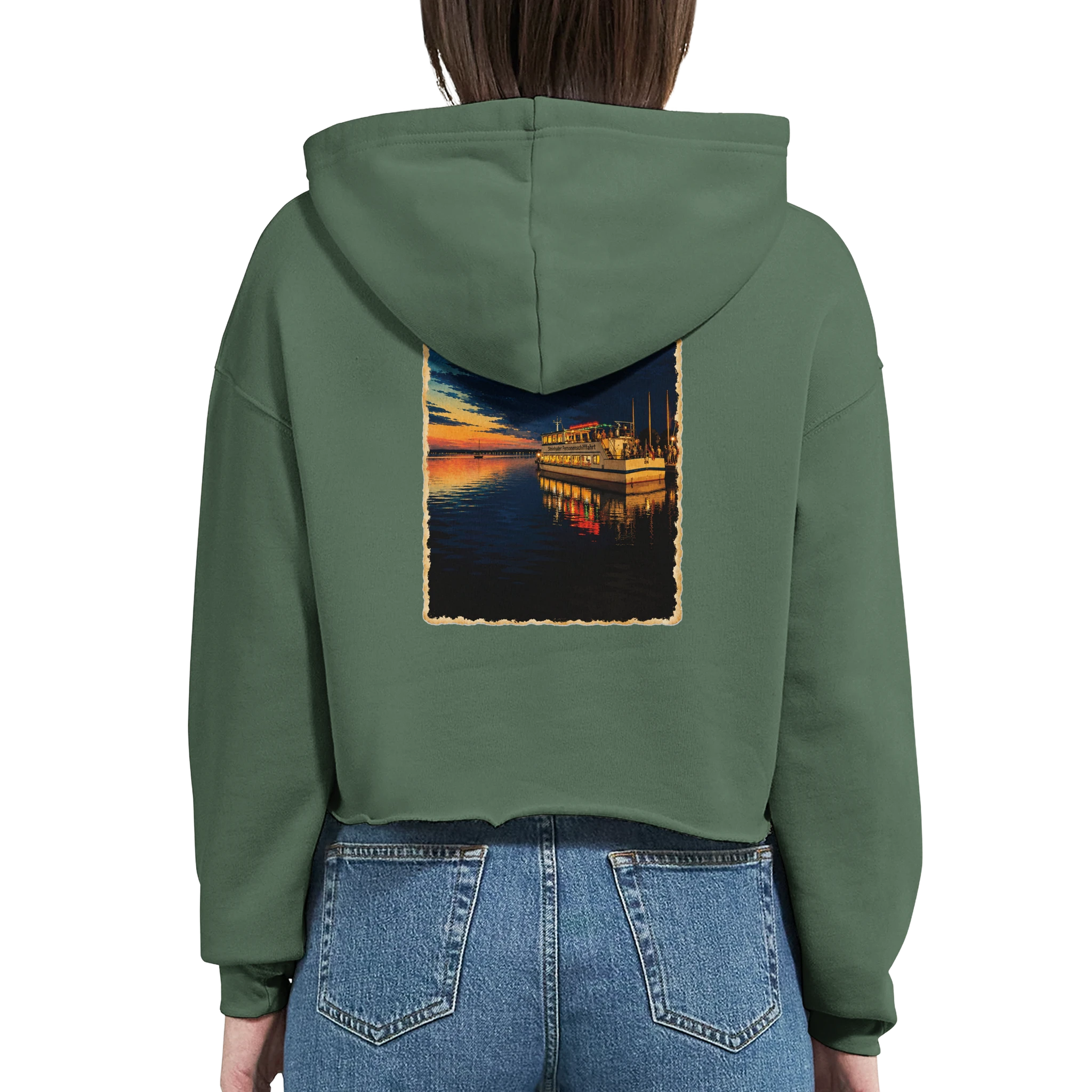 Damen-Hoodie in Weiß mit Motiv „MS Steinhude Abendstimmung“