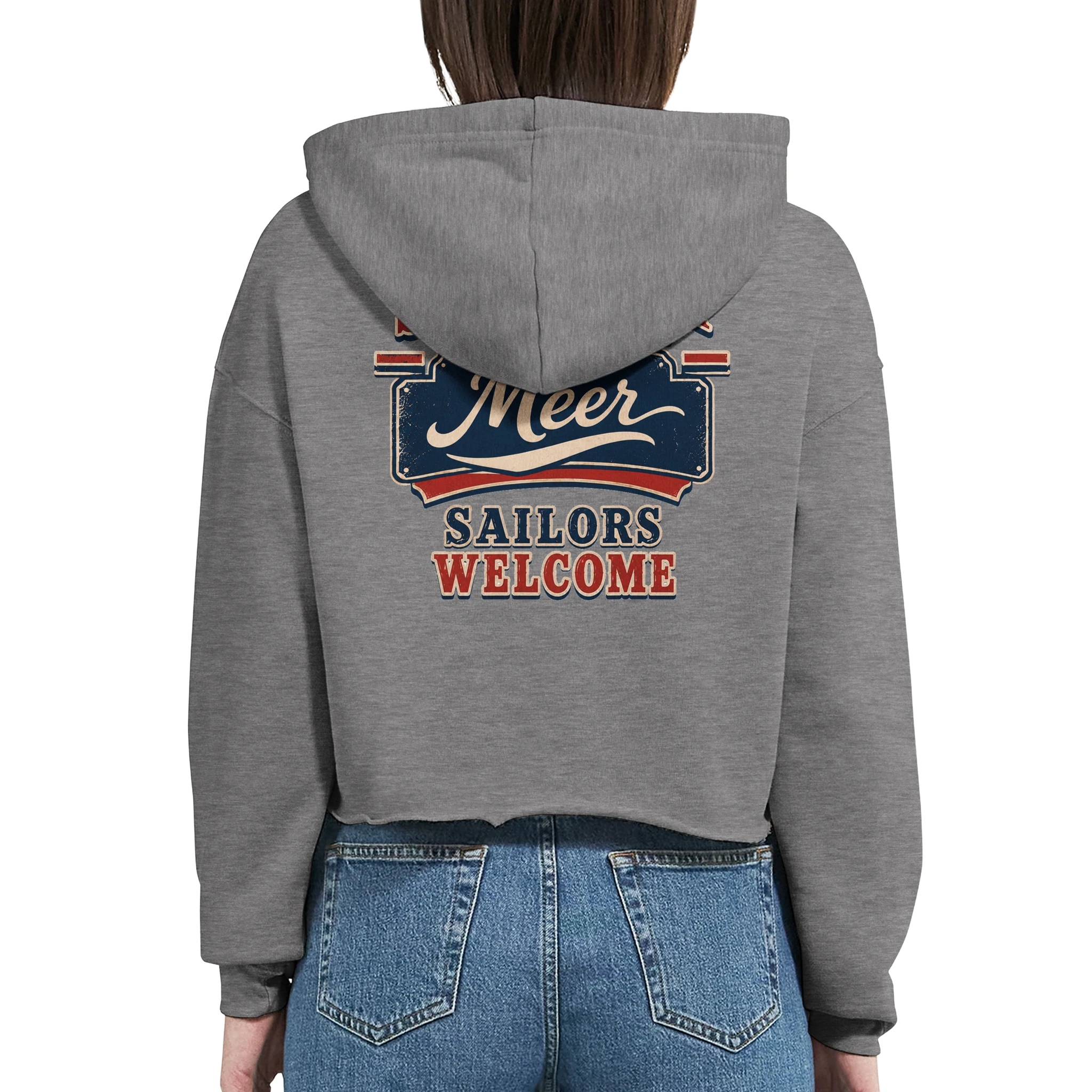 Damen-Hoodie in Weiß mit Motiv „Sailors Welcome“