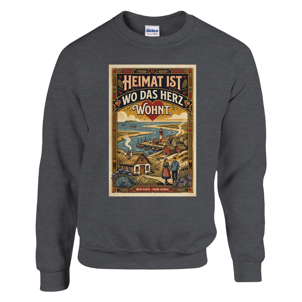 Pullover in Weiß mit Motiv „Heimat ist, wo das Herz wohnt“