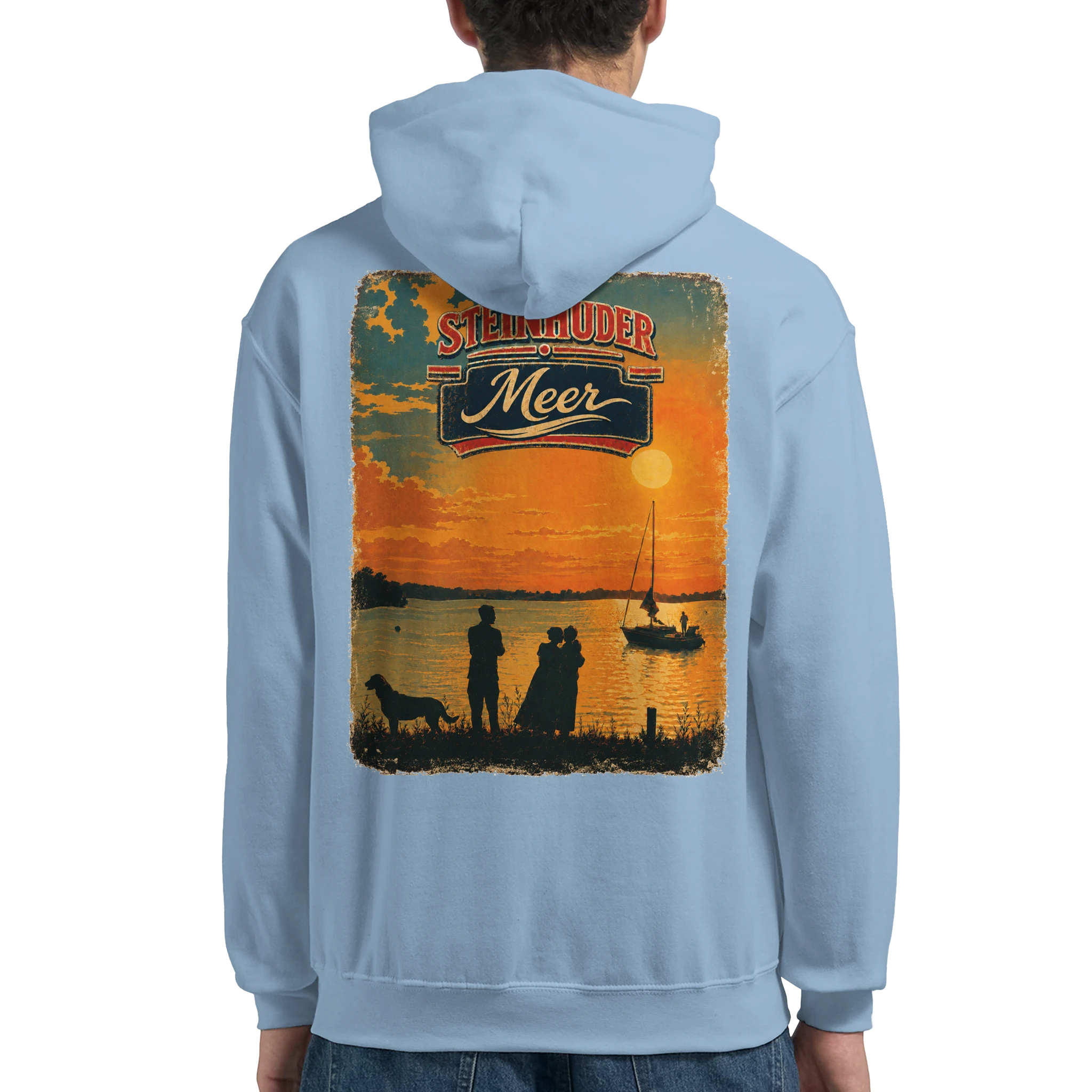 Hoodie in Aschgrau mit Motiv „Familie beim Sunset“