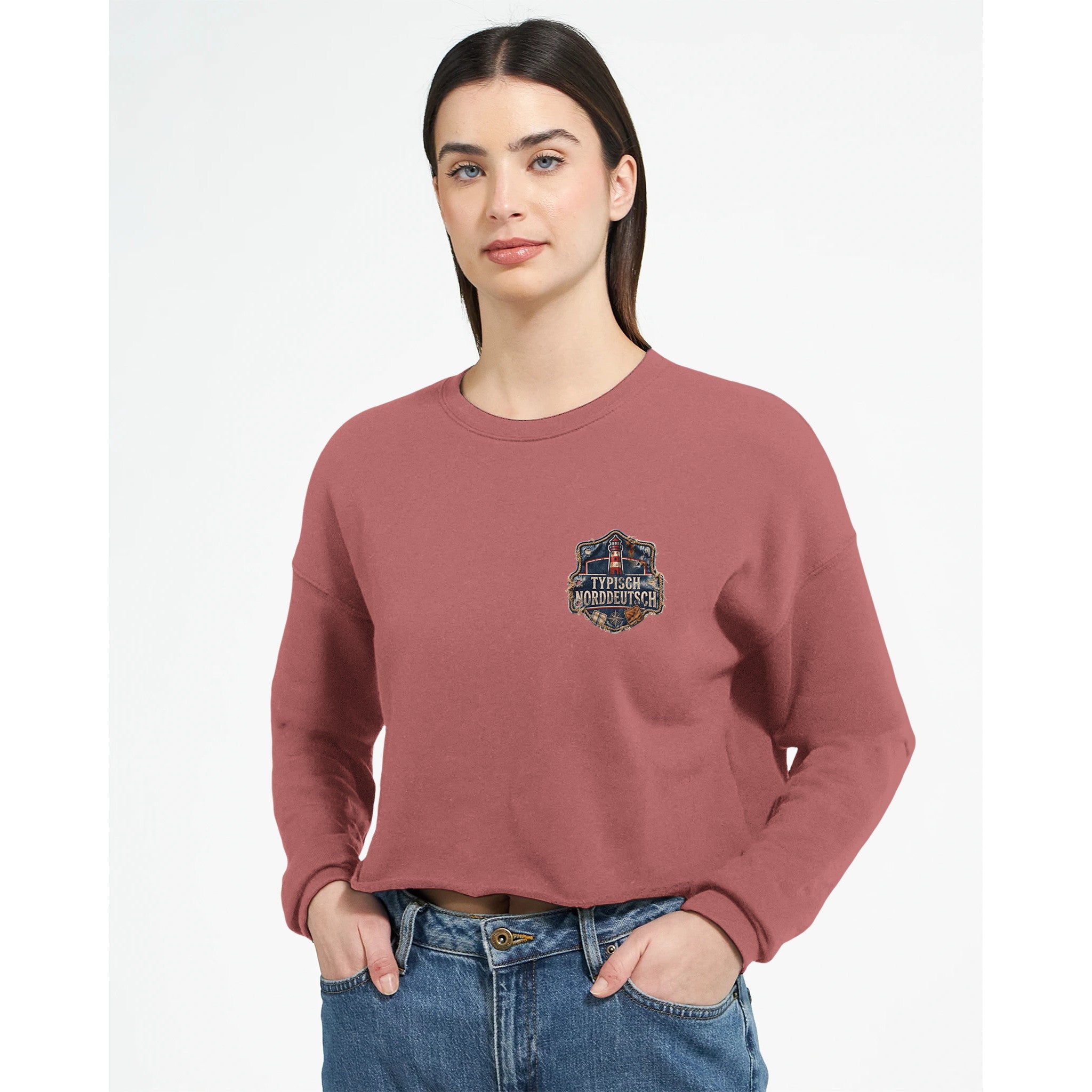 Damen-Pullover in Dunkelgrau meliert mit Motiv „Moin ist eine Lebenseinstellung Möwe“